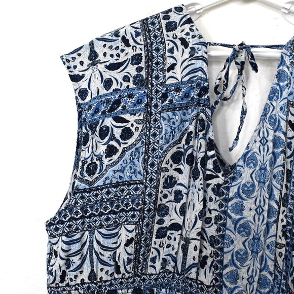 Old Navy Floral Crop Top Sz XXL Smocked Waist Back Tie Boho Peasant Coastal Blue - Picture 8 of 14